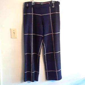 Chanel pants in navy and red and white window pane plaid design.